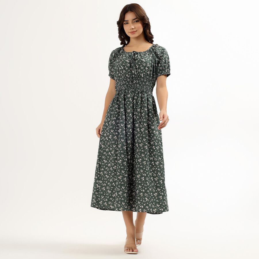Ladies' 100% Cotton Empire Dress, गहरा हरा, large image number null