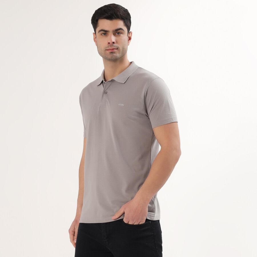 Men's Light Grey Polo Neck Casual T-Shirt, Light Grey, large