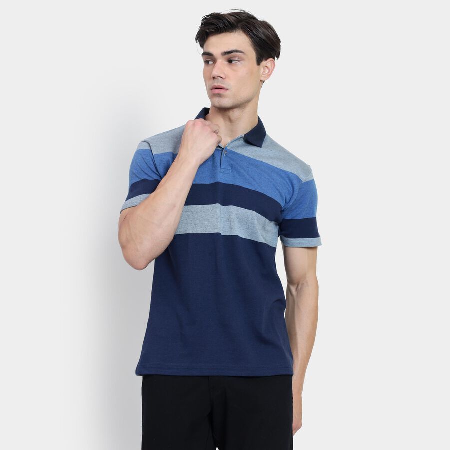 Men's 100% Cotton Collared Half Sleeves T-Shirt , Navy Blue, large image number null