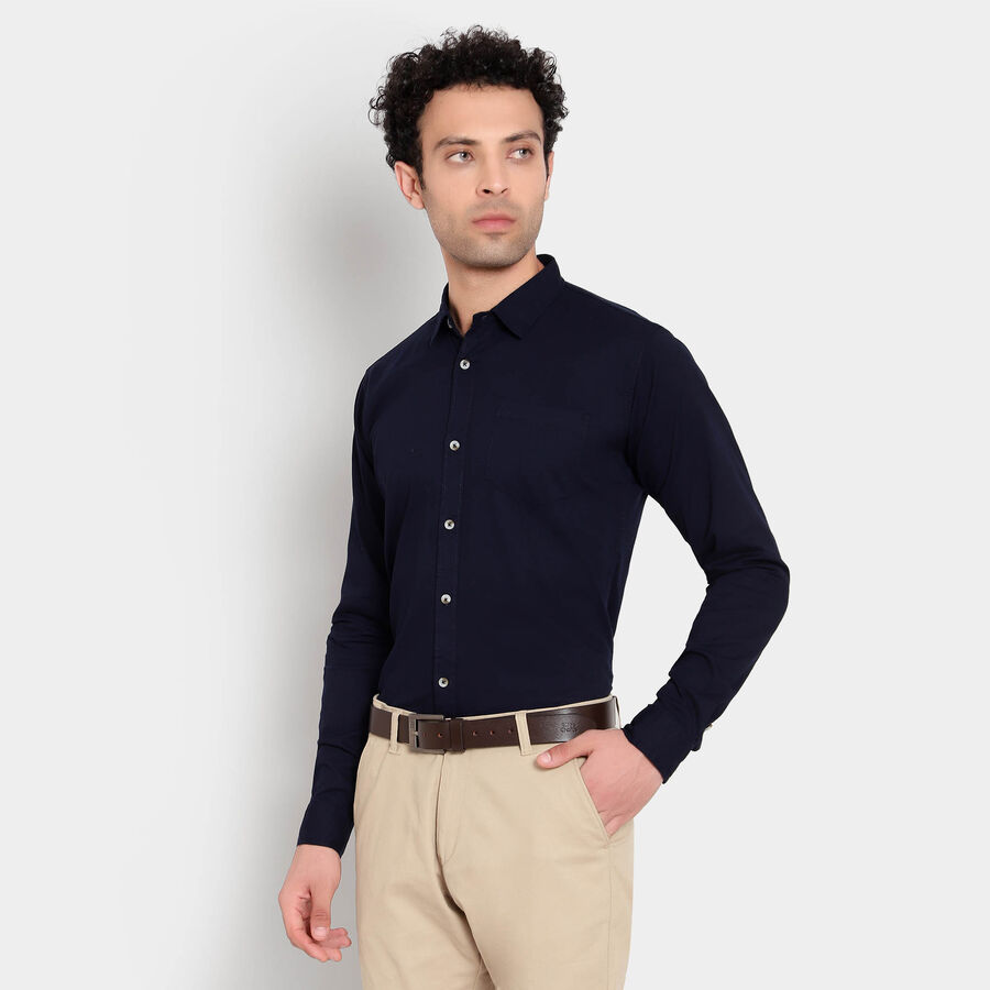 Cotton Solid Formal Shirt, Navy Blue, large image number null