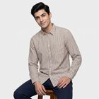Men's Brown Cotton Striped Shirt, Brown, small