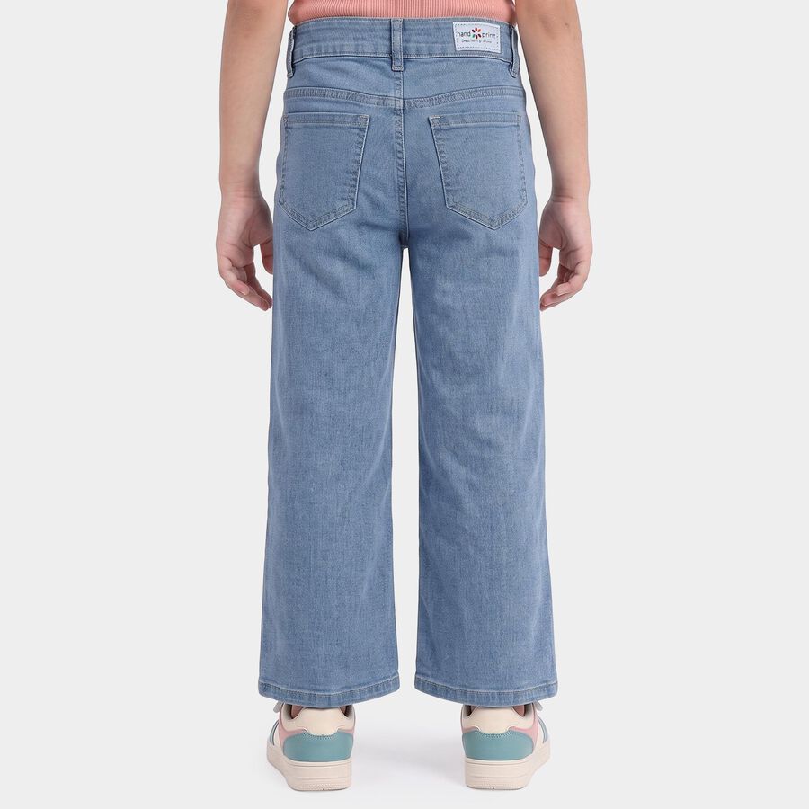 Girls' Light Blue Straight Fit Embroidered Jeans, मिश्रित नीला, large