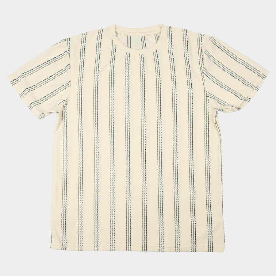Men's White Round Neck Regular T-Shirt, Off White, large