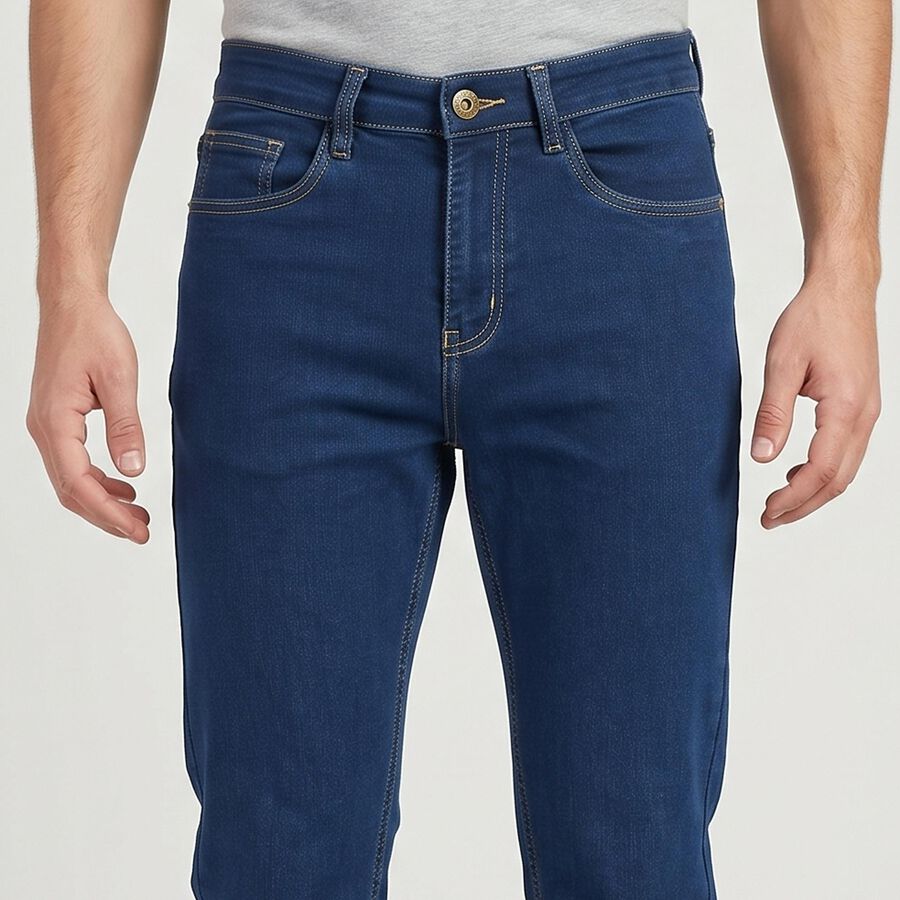 Men's Blue Slim Fit Classic Five Pocket Jeans, Mid Blue, large