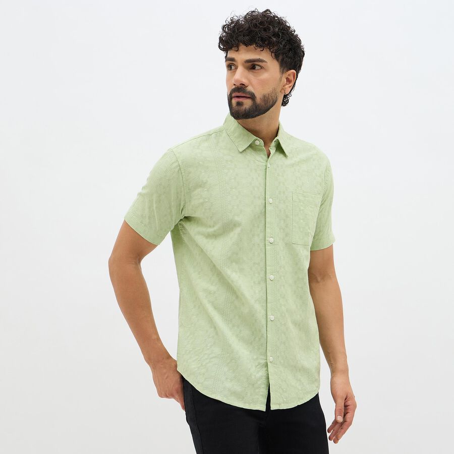 Men's Light Sage Green Cotton Half Sleeve Classic Casual Shirt, Light Green, large image number null