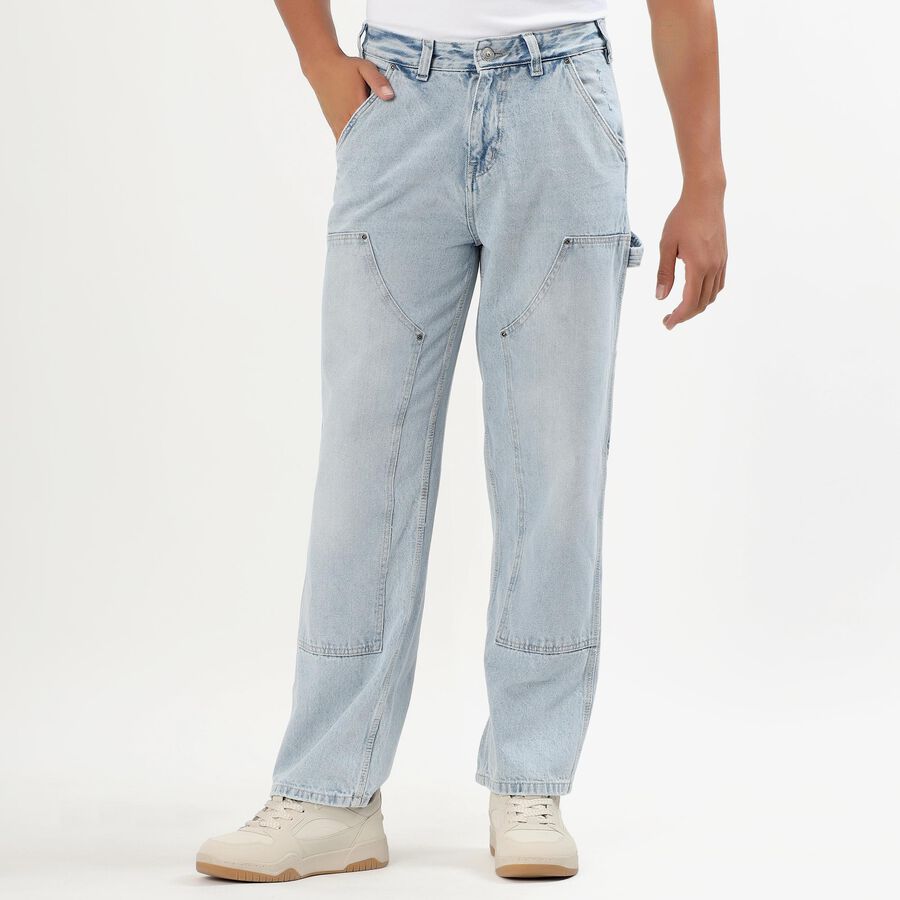 Men's Blue Regular Fit Five-Pocket Jeans, Light Blue, large