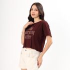 Women's Deep Maroon Cotton Round Neck Casual T-Shirt, भूरा, small