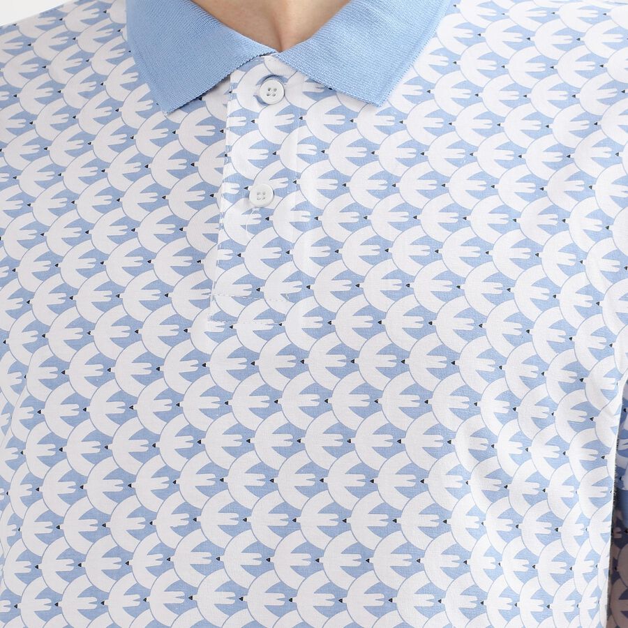 Men's Light Blue Cotton Polo Neck Printed T-Shirt, Light Blue, large image number null