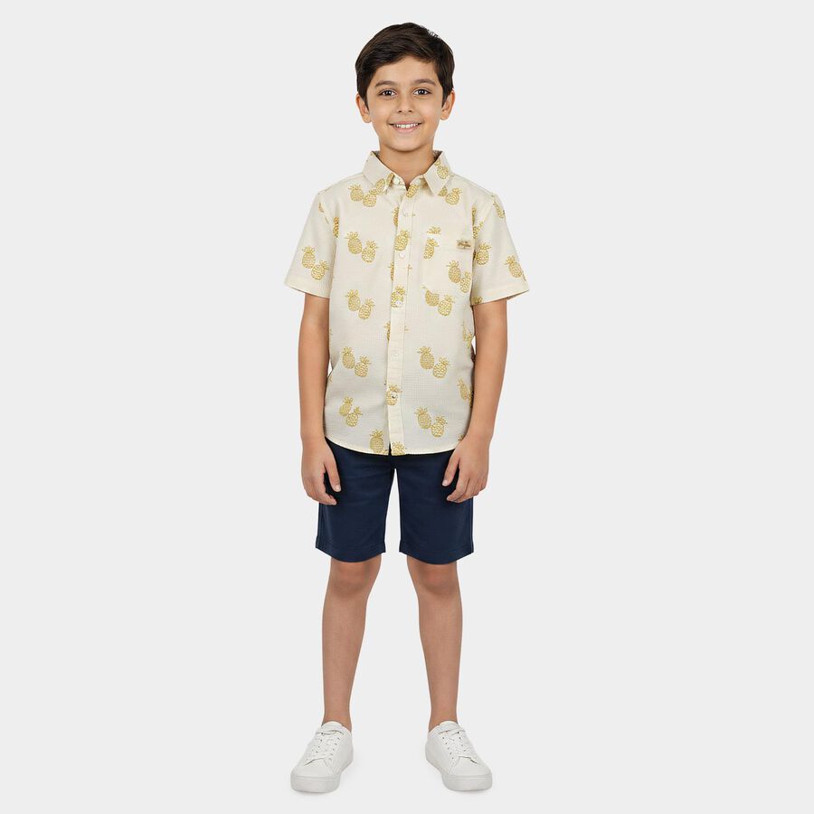 Boys White Cotton Casual Shirt, White, large