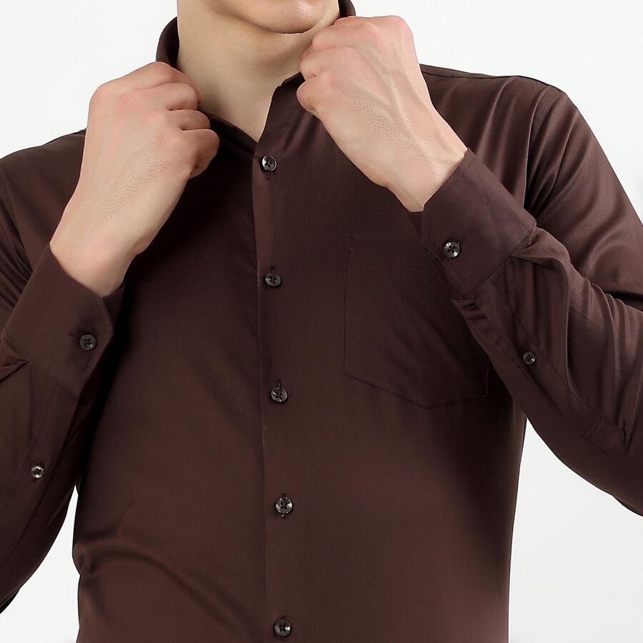 Men's Rich Chocolate Brown Slim Fit Formal Shirt, भूरा, large image number null