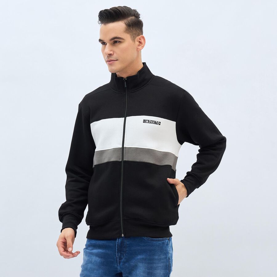 Men's Jet Black High Neck Casual Sweatshirt, काला, large image number null