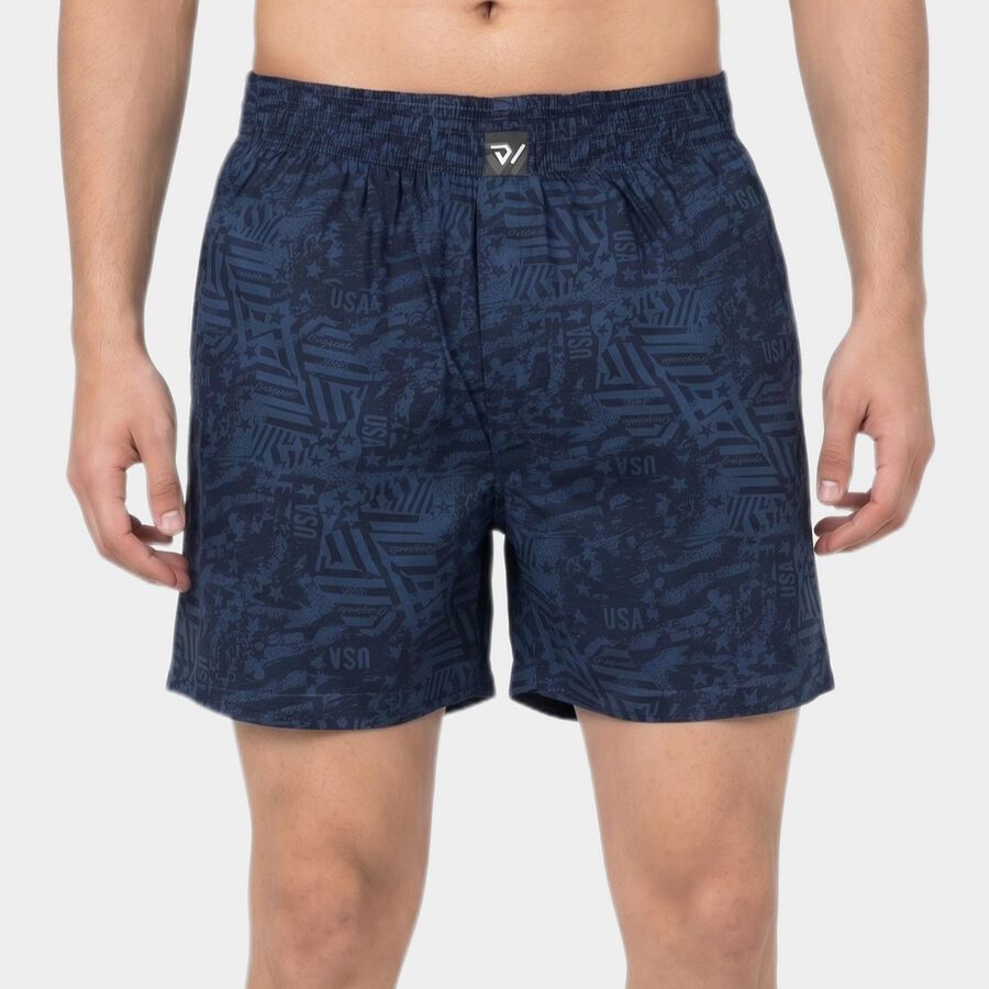 Men's Navy Blue Relaxed Fit Printed Boxers, गहरा नीला, large