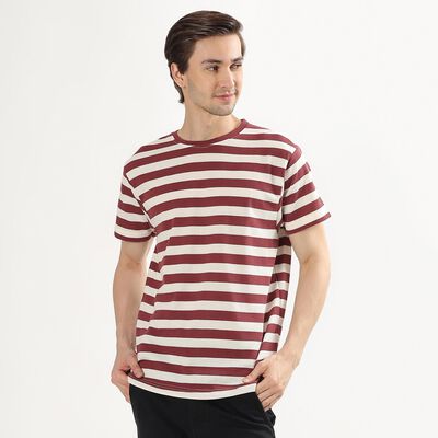 Men's Deep Brick Red Round Neck Casual T-Shirt