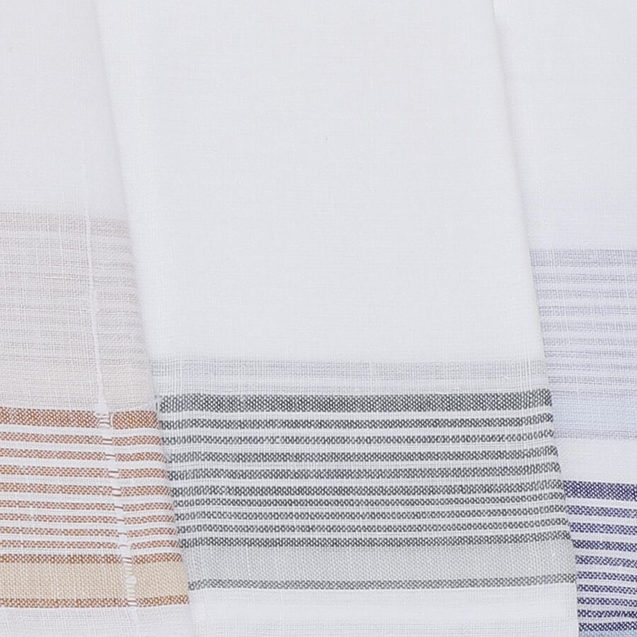 Men's White Striped Pack of 3 Handkerchief, सफ़ेद, large