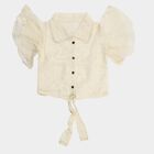 Girls Cream Collared Neck Casual T-Shirt, ऑफ व्हाइट, small