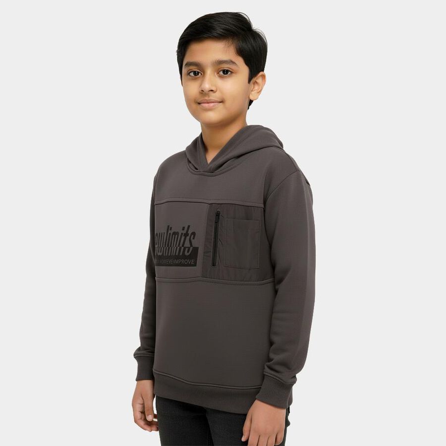 Boys Dark Grey Hooded Graphic Sweatshirt, चारकोल, large image number null