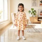 Girls' Cream Printed Fit and Flare Frock, Off White, small