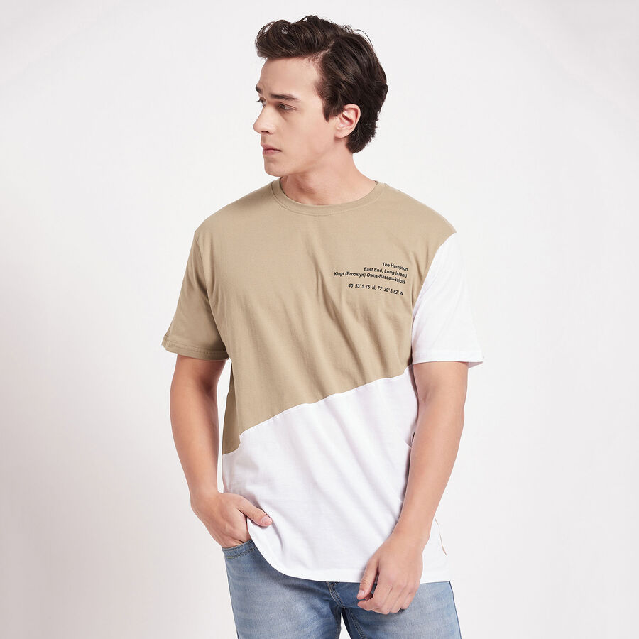 Cotton Round Neck T-Shirt, Beige, large image number null