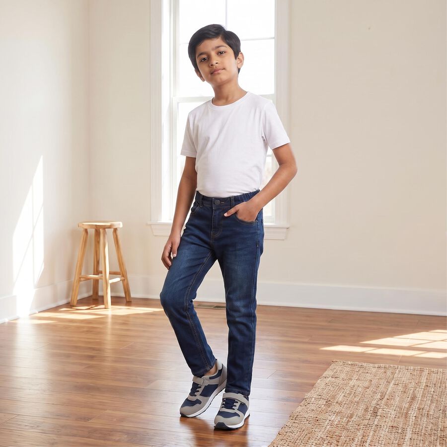 Boys Blue Straight Fit Washed Jeans, Mid Blue, large