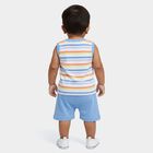 Infants' Blue 100% Cotton Round Neck Striped Baba Suit, Mid Blue, small