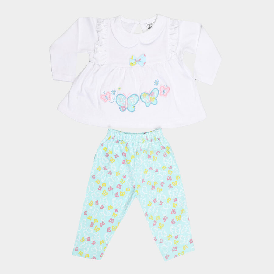 Infants Cotton Round Neck Hipster Set, Aqua, large image number null