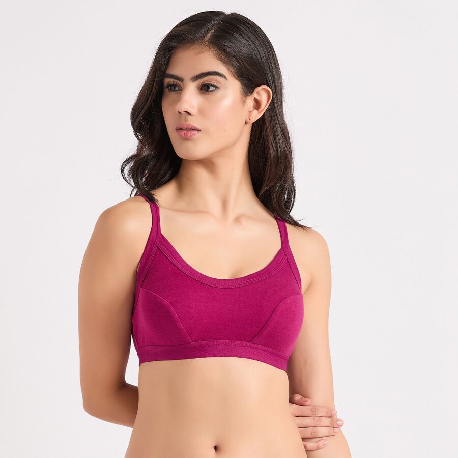 Ladies' 100% Cotton Non-Padded Bra, Wine, large image number null