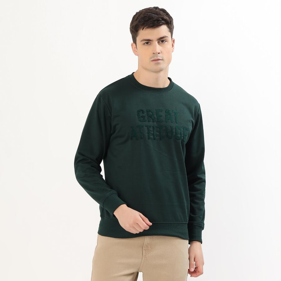Men's Dark Forest Green Crew Neck Casual Sweatshirt, गहरा हरा, large image number null