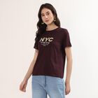 Women's Maroon Cotton Round Neck Casual T-Shirt, Wine, small