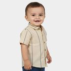 Infants Beige Striped Collared Regular Fit Shirt, Beige, small