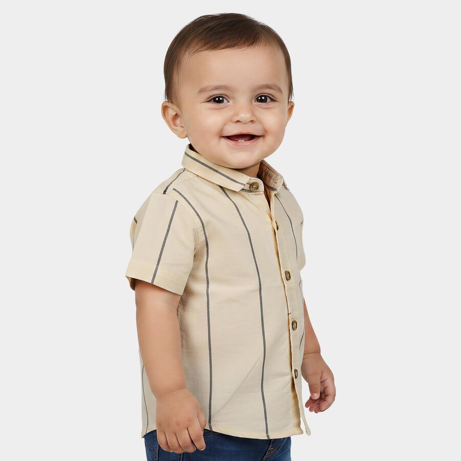 Infants Beige Striped Collared Regular Fit Shirt, Beige, large
