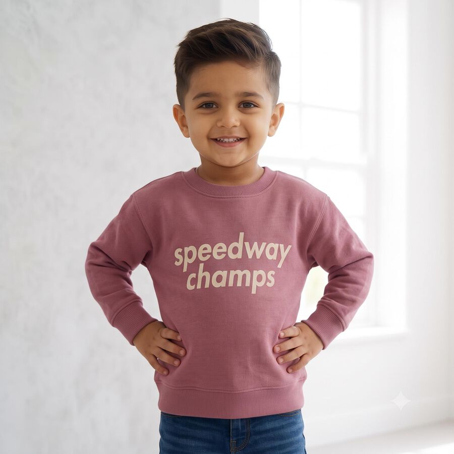 Boys' Pink Crew Neck Pullover Sweatshirt, गुलाबी, large