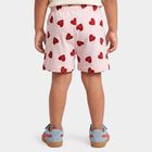 Girls Pink Regular Fit Heart Print Shorts, हल्का गुलाबी, small