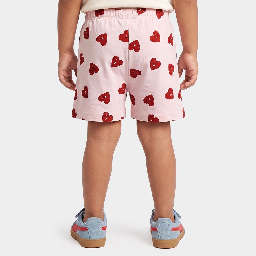 Girls Pink Regular Fit Heart Print Shorts, हल्का गुलाबी, large
