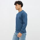 Men's Deep Steel Blue Crew Neck Solid Sweatshirt, Mid Blue, small image number null