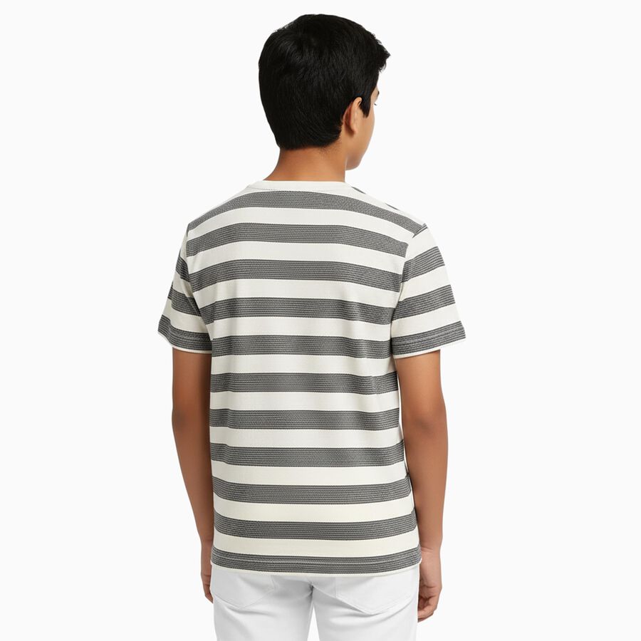 Boys Black and White Crew Neck Casual Half Sleeve T-Shirt, Black, large