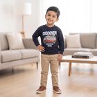 Boys' Navy Blue Crew Neck Graphic Print Sweatshirt, Navy Blue, small