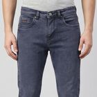 Men's Navy Blue Slim Fit Washed Jeans, Dark Blue, small