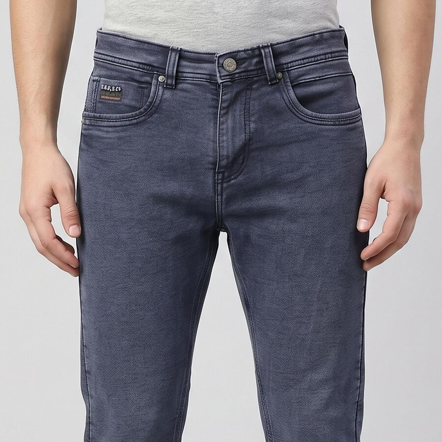 Men's Navy Blue Slim Fit Washed Jeans, Dark Blue, large