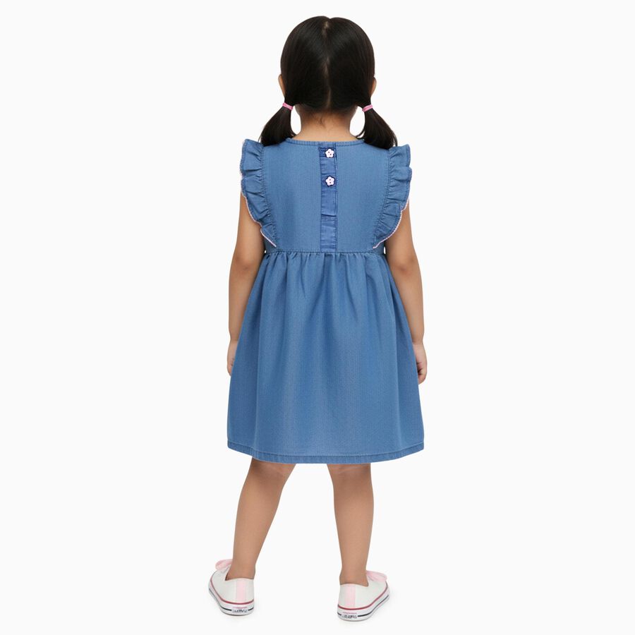 Girls' Cotton Blend Casual Frock, Mid Blue, large