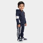 Boys Navy Blue Hooded Graphic Print Baba Suit, Navy Blue, small