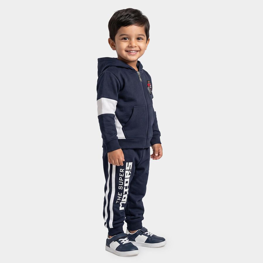 Boys Navy Blue Hooded Graphic Print Baba Suit, Navy Blue, large