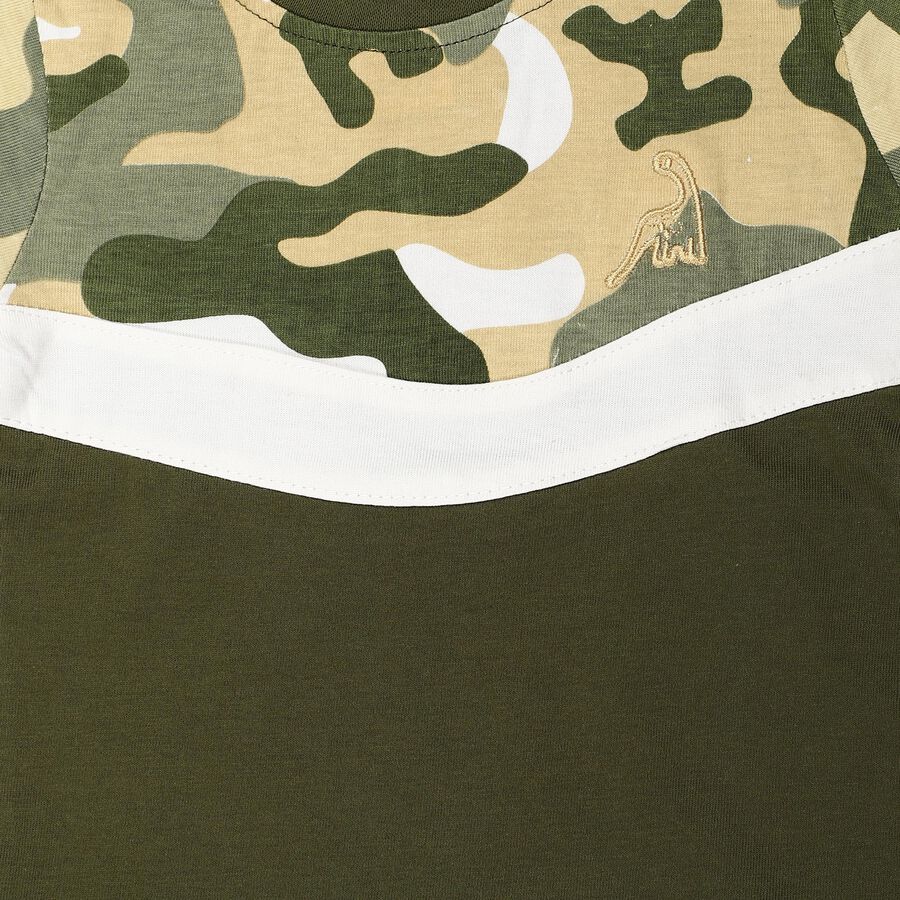 Infants' Olive Green 100% Cotton Round Neck Camouflage Printed Baba Suit, ओलिव, large