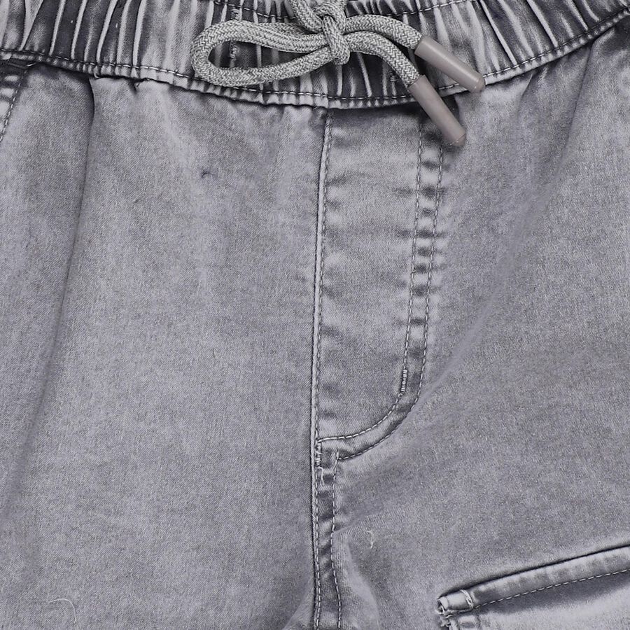 Boys Light Grey Regular Fit Printed Elastic Waist Bermuda Shorts, Light Grey, large