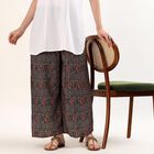 Women's Black Wide-Leg Smocked Printed Palazzos, काला, small