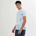 Men's White Cotton Polo Neck Tropical Printed T-Shirt, हल्का नीला, small image number null