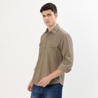Men's Muted Olive Green Classic Collar Casual Shirt, Olive, small