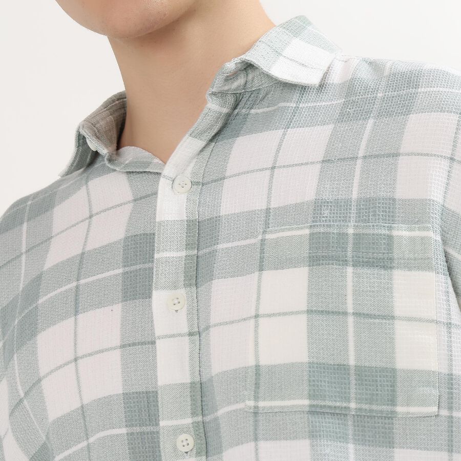 Men's Muted Aqua Cotton Checkered Casual Shirt, Aqua, large