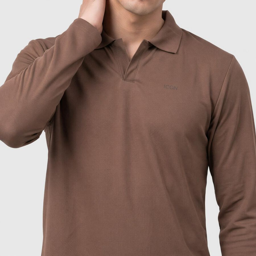 Men's Brown Polo Neck Polo T-Shirt, भूरा, large