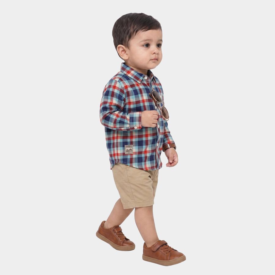 Boys' Navy Blue Cotton Long Sleeve Collar Shirt, Navy Blue, large