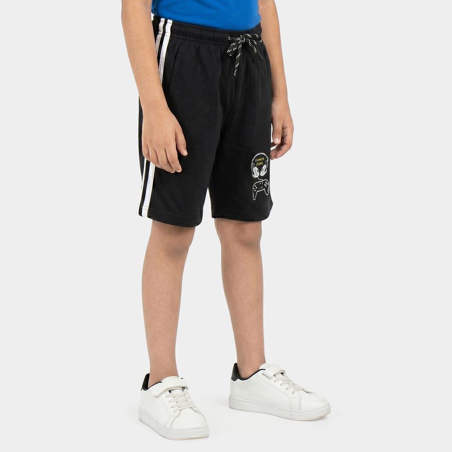 Boys' Black Regular Fit Graphic Print Bermuda Shorts, काला, large